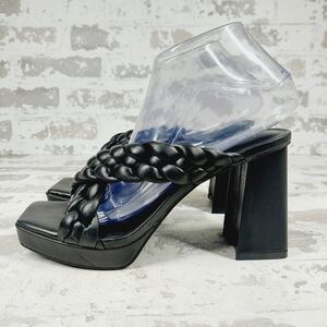 New Anne Klein Aiden Black  Faux Leather Heel Sandals H904